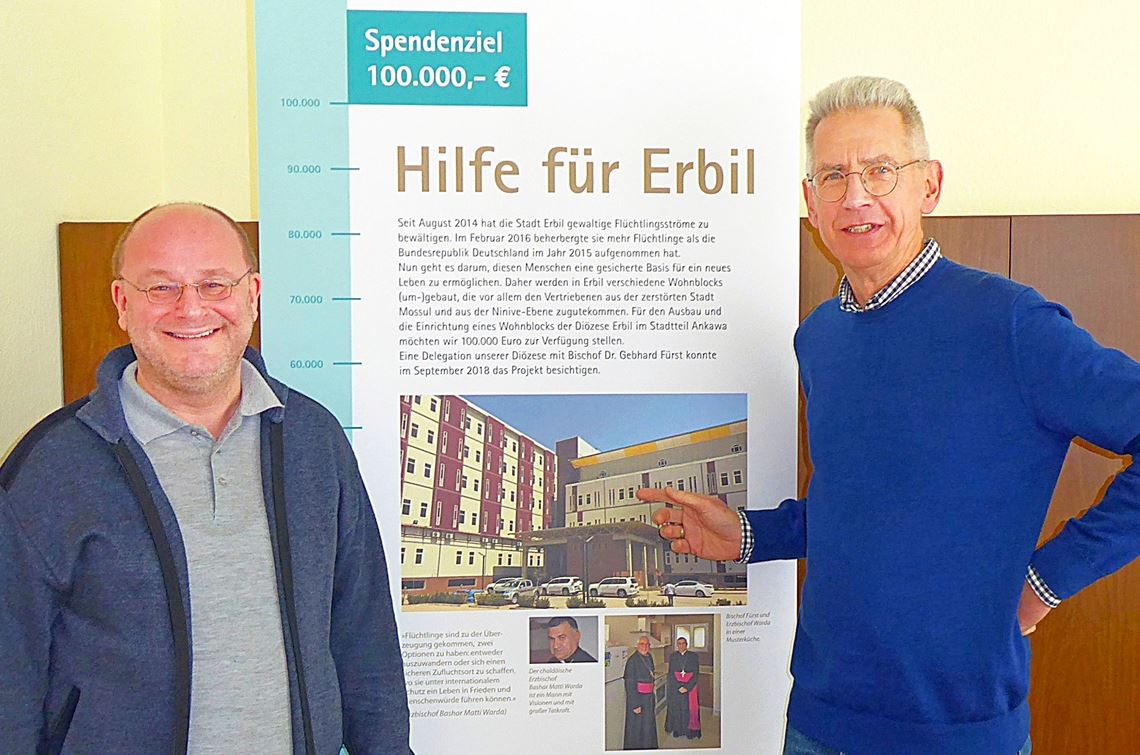 „Wir vergessen die Menschen im Irak nicht“ Dekan Claus Schmidt (li.) und Dekanatsreferent Christoph Knecht. Foto: privat