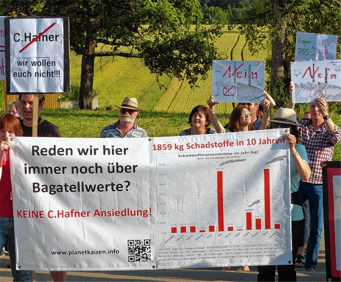 Demo vor der Hagenschießhalle: Die Bürgerinitiative will eine Ansiedlung von Hafner in Wimsheim mit aller Macht verhindern.