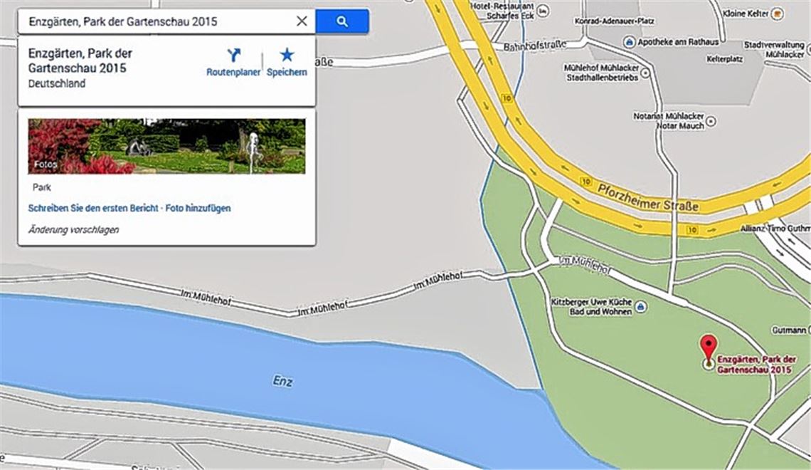 Der Beweis: Die „Enzgärten“ sind bei Google maps verewigt.