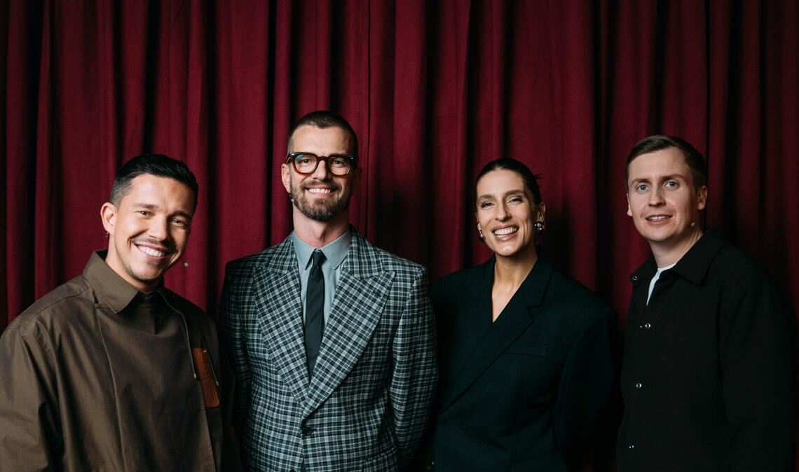 Der Cast der 11. Staffel von "Wer stiehlt mir die Show?": Nico Santos, Joko Winterscheidt, Andrea Petkovic und Till Reiners (v. l.).