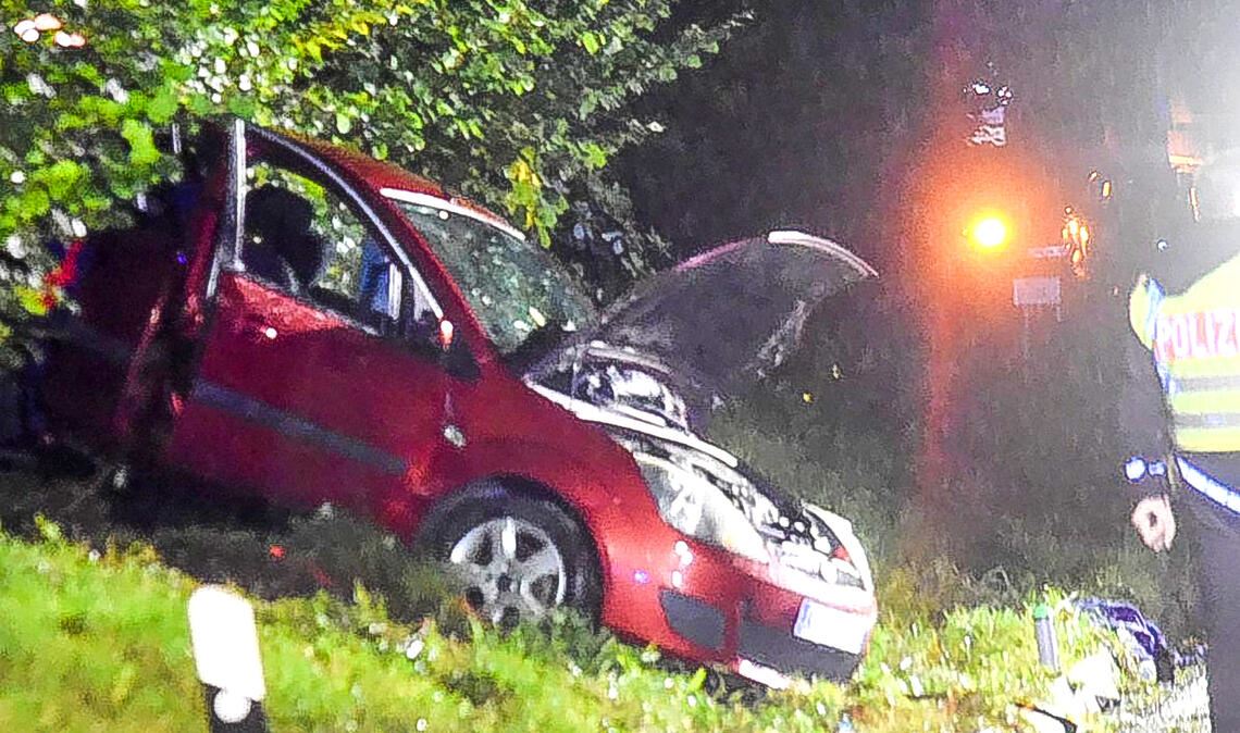 Zwei Kinder verlieren bei Unfall ihr Leben Der Ford des 43-Jährigen, in dem drei Kinder saßen, bleibt stark beschädigt neben der Straße liegen. Foto: Myroshnichenko
