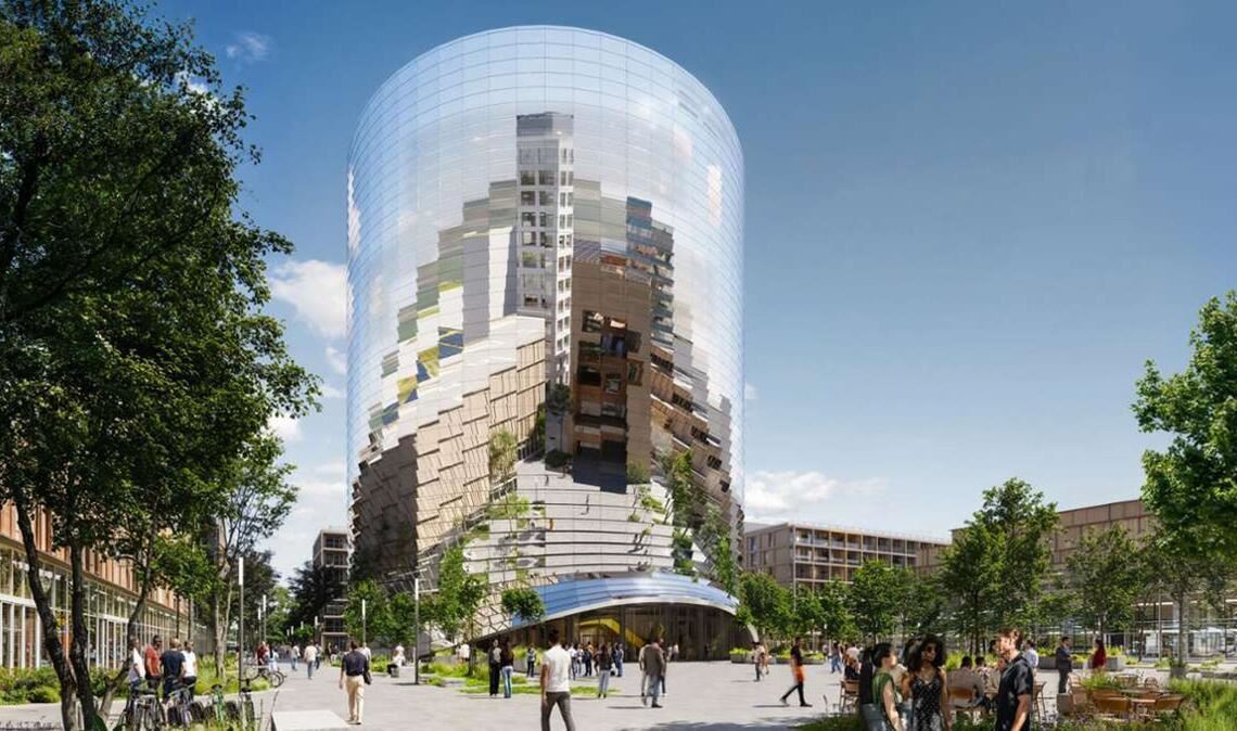 Der IPAI soll ein neues Zentrum für KI werden. Einen ersten Eindruck liefert die Visualisierung der Architekten.