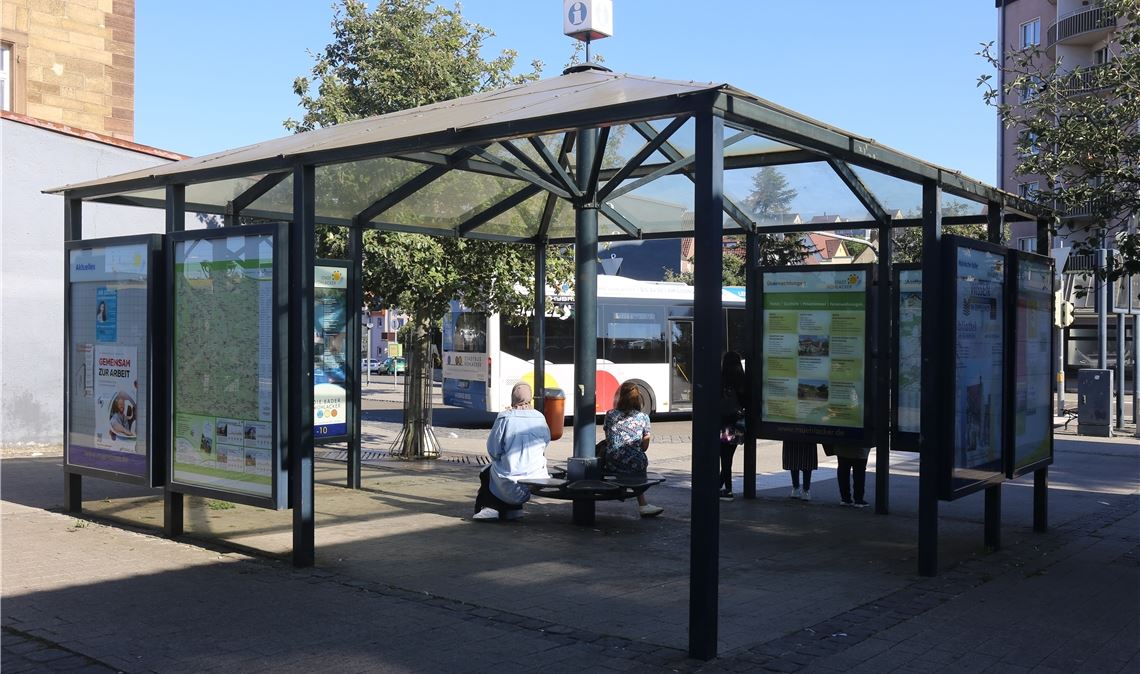 Der Informationsfluss muss hilfreicher und mehr auf das Erlebnis Innenstadt abgestimmt werden, rät IHK-Fachfrau Julia Walter. So gibt es am Bahnhofspavillon inzwischen zwar mehr Infos, aber keinen Wegweiser zur Innenstadt. Der Hinweis auf die Parkzonen ist wenig hilfreich, ähnlich wie die Stele, die zwar die Entfernung in die Enzgärten, aber nicht die dortigen Angebote verkündet. Ein weiteres Defizit: Während es viele Fahrradbügel gibt, sind Sitzgelegenheiten außerhalb von Bushaltestellen in der Bahnhofstraße rar gesät.Fotos: Deeg