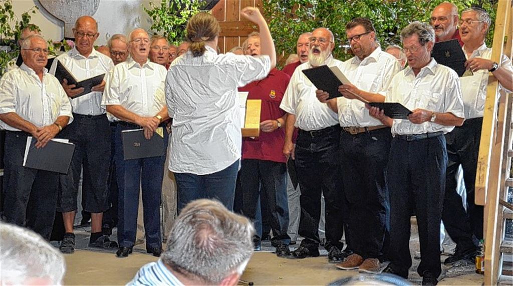 Der Männerchor des Liederkranzes Großglattbach beim Kelterfest-Auftritt.