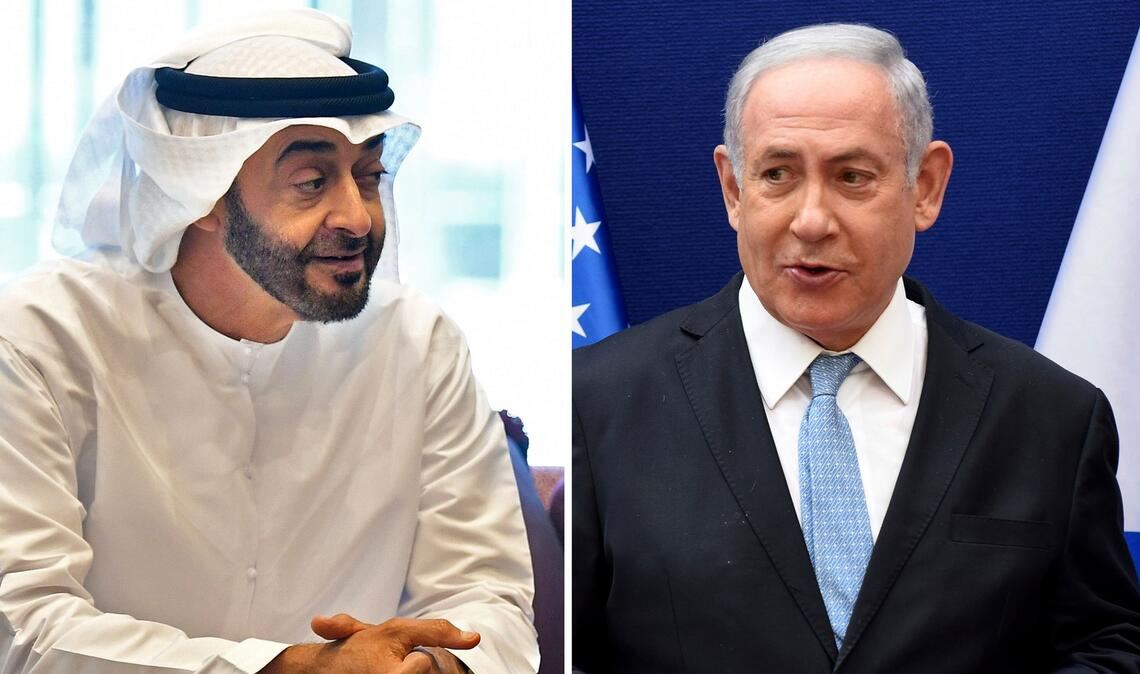 Der Präsident der Vereinigten Arabischen Emirate (VAE), Mohammed bin Sajid, und Israels Ministerpräsident Benjamin Netanjahu. (Archivbild)