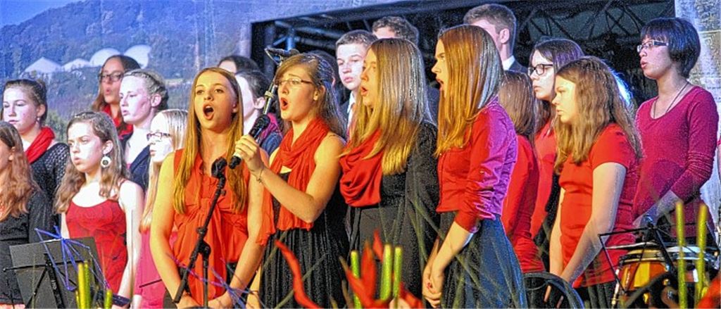 Der Schulchor des Mühlacker Theodor-Heuss-Gymnasiums beim Konzert, das am Mittwoch vergangener Woche wegen einer Unwetterwarnung abgebrochen worden ist.