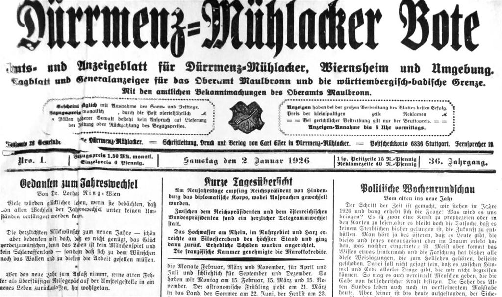Der Start ins Jahr 1926 bietet den Leserinnen und Lesern Themen, die nachdenklich stimmen – auch heute noch. Fotos: Becker