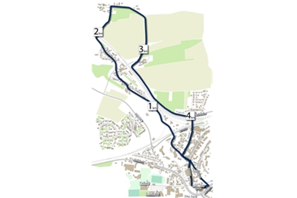 Der Start- und Zielbereich ist auf dem Kelterplatz, die Strecke führt über Erlenbach und Schönenberg.Karte: Eventpower