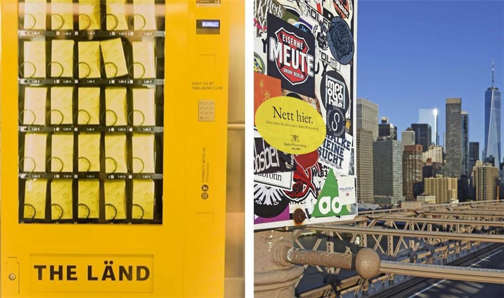 Der Stickerautomat befindet sich im Stuttgarter Flughafen. Die „Bäbber“ werden weltweit verbreitet.