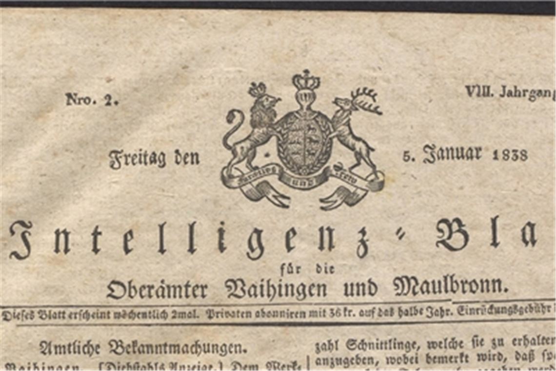 Der Titelschriftzug von 1838. Foto: Kreisarchiv Enzkreis