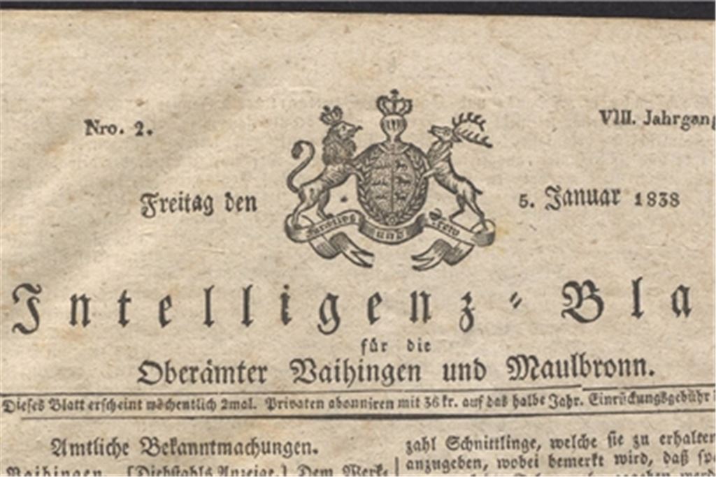 Der Titelschriftzug von 1838. Foto: Kreisarchiv Enzkreis