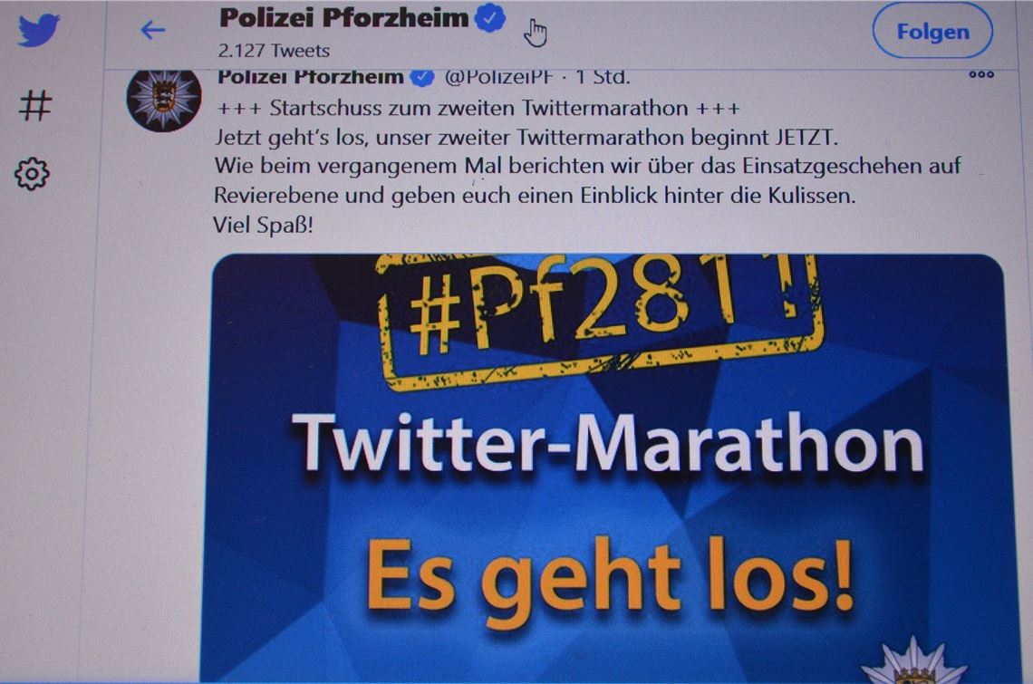 Randalierende Person, Streit und Böller Der Twitter-Marathon des Präsidiums Pforzheim informiert über Einsätze der Polizei. Foto: Stahlfeld
