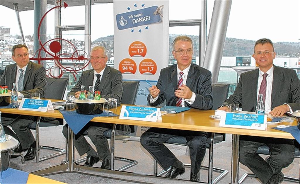 Der Vorstand der Volksbank Pforzheim mit (v. li.) René Baum, Fritz Schäfer, Jürgen Zachmann und Frank Bischoff ...