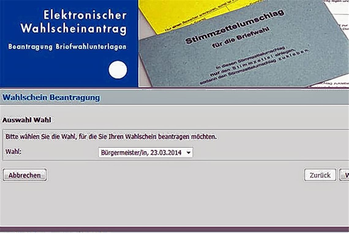 Der Wahlscheinantrag im Internet.