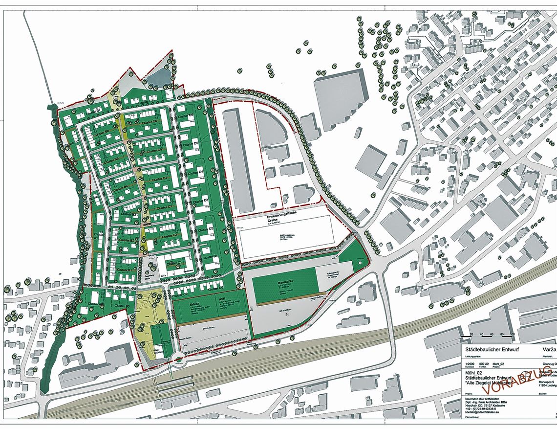 Der aktuelle Plan für die Ziegelei, wo ein Wohngebiet entstehen soll. Zeichnung: Stadt Mühlacker