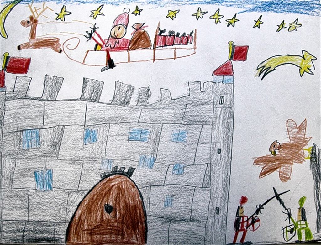 Der damals sechsjährige Luis hat bei einer der vorausgegangenen Aktionen eine Burg ins Bild gesetzt. Vielleicht hat die Löffelstelz einst genau so ausgesehen.Archiv