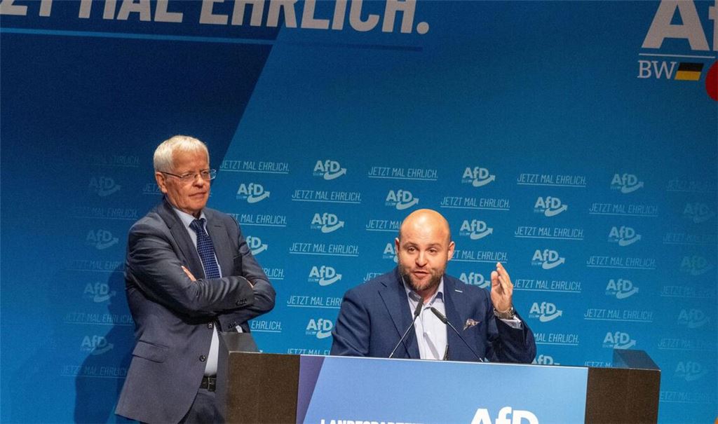 Die AfD-Politiker Markus Frohnmaier (rechts) und Emil Sänze.