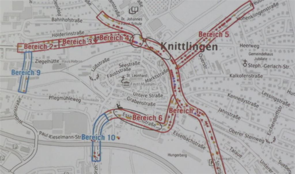Die Berechnungen des Lärmaktionsplans zeigen Bereiche mit starker Belastung auf – rot und blau umrandet. Die Stadt will hier in einem weiteren Verfahrensschritt Tempo 30 beantragen. Für die rot markierten Stellen bestehe begründete Hoffnung, dass das Landratsamt dem Wunsch entspricht. Auch für die nicht ganz so stark betroffenen blau umrandeten Abschnitte werden Anträge gestellt. Foto: Becker