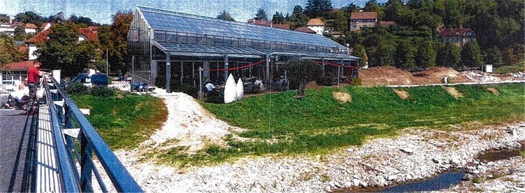 Die Fotomontage vermittelt einen Eindruck, wie die Glashaus-Gastronomie von Vinolivio auf der Gartenschau aussehen wird. Montage: privat