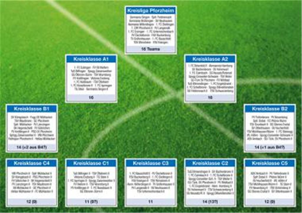 Die Führungsriege des Fußballkreises Pforzheim hat anhand der laufenden Saison bereits grob skizziert, wie das Ligen-System in Zukunft aussehen könnte. MT-Grafik: Fitzner