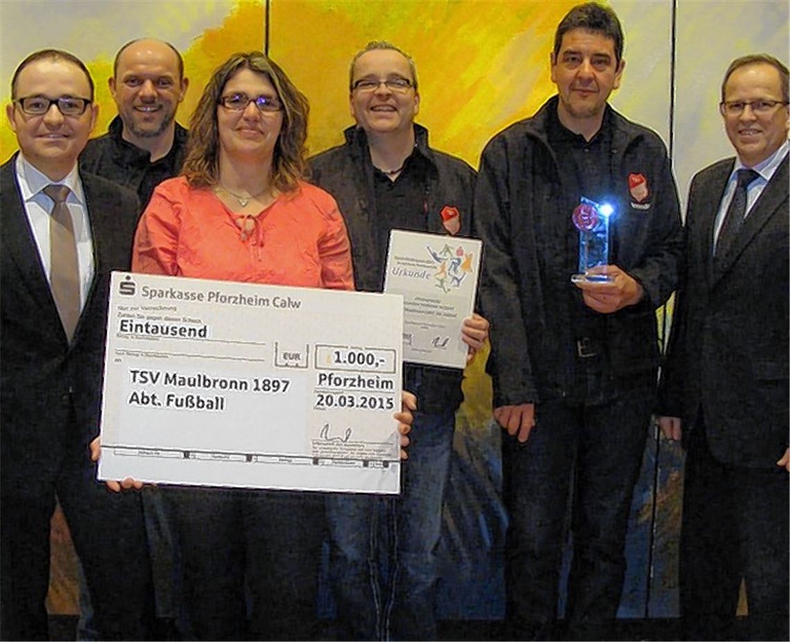 Die Fußballabteilung des TSV Maulbronn ist einer der Gewinner des Sportförderpreises der Sparkasse Pforzheim-Calw.