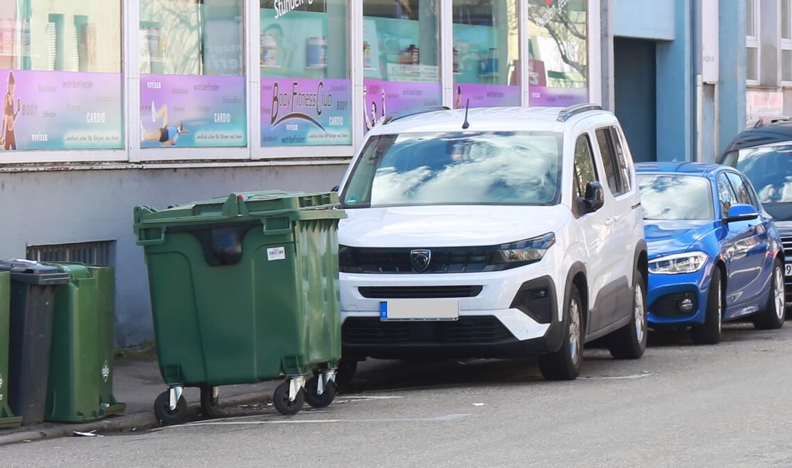 Die Industriestraße – wo sich Mülltonnen und parkende Autos nahekommen. Foto: Schüller