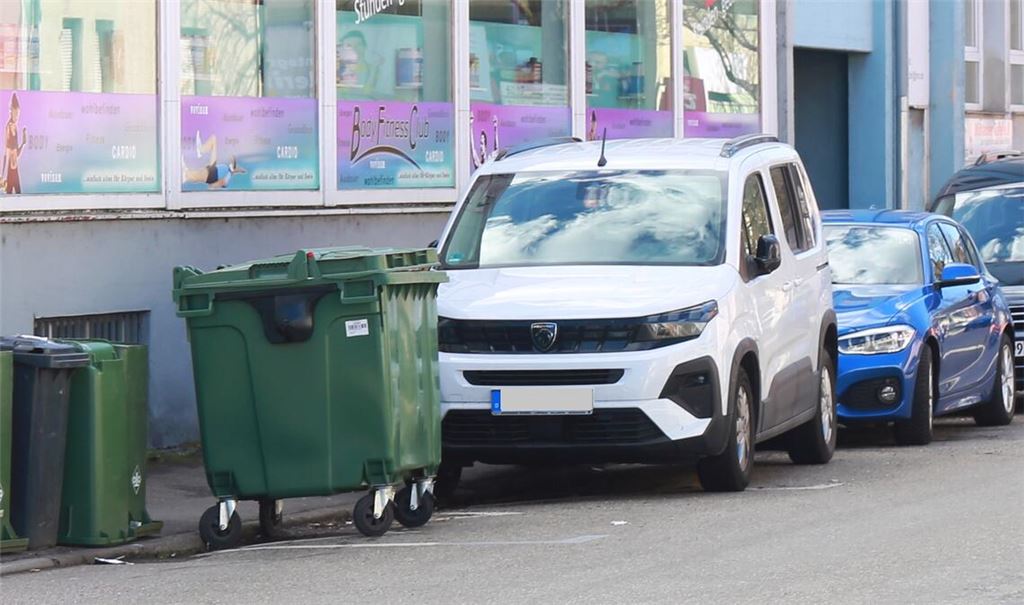 Die Industriestraße – wo sich Mülltonnen und parkende Autos nahekommen. Foto: Schüller