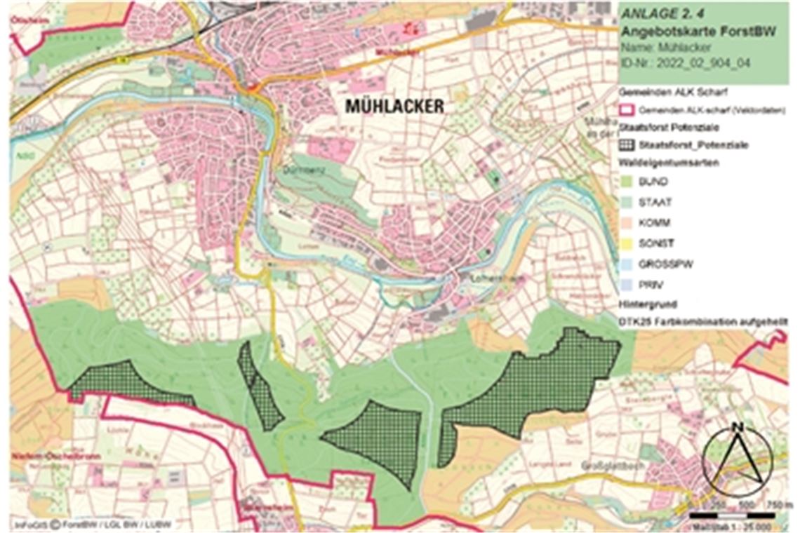 Karte zeigt die möglichen Standorte für Windanlagen Die Karte der Landesbehörden zeigt, wo auf der Gemarkung Windanlagen infrage kämen.