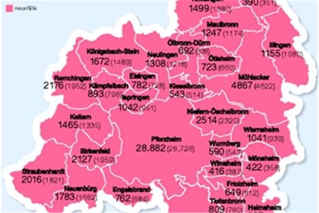 Die Karte zeigt die Fallzahlen in den Städten und Gemeinden im Vergleich zum 18. Februar. Karte: MT