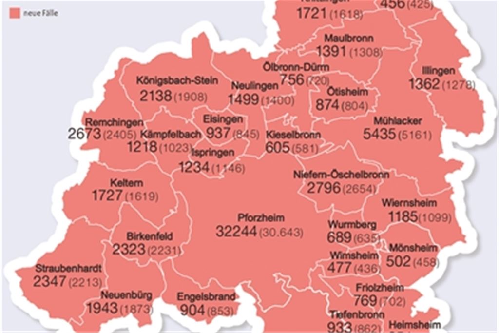 Die Karte zeigt die Fallzahlen in den Städten und Gemeinden im Vergleich zum 4. März.