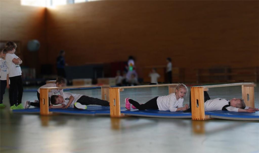 Die Kinder des TSV Ötisheim absolvieren verschiedene Übungen und überwinden viele Hindernisse. Foto: Gießler