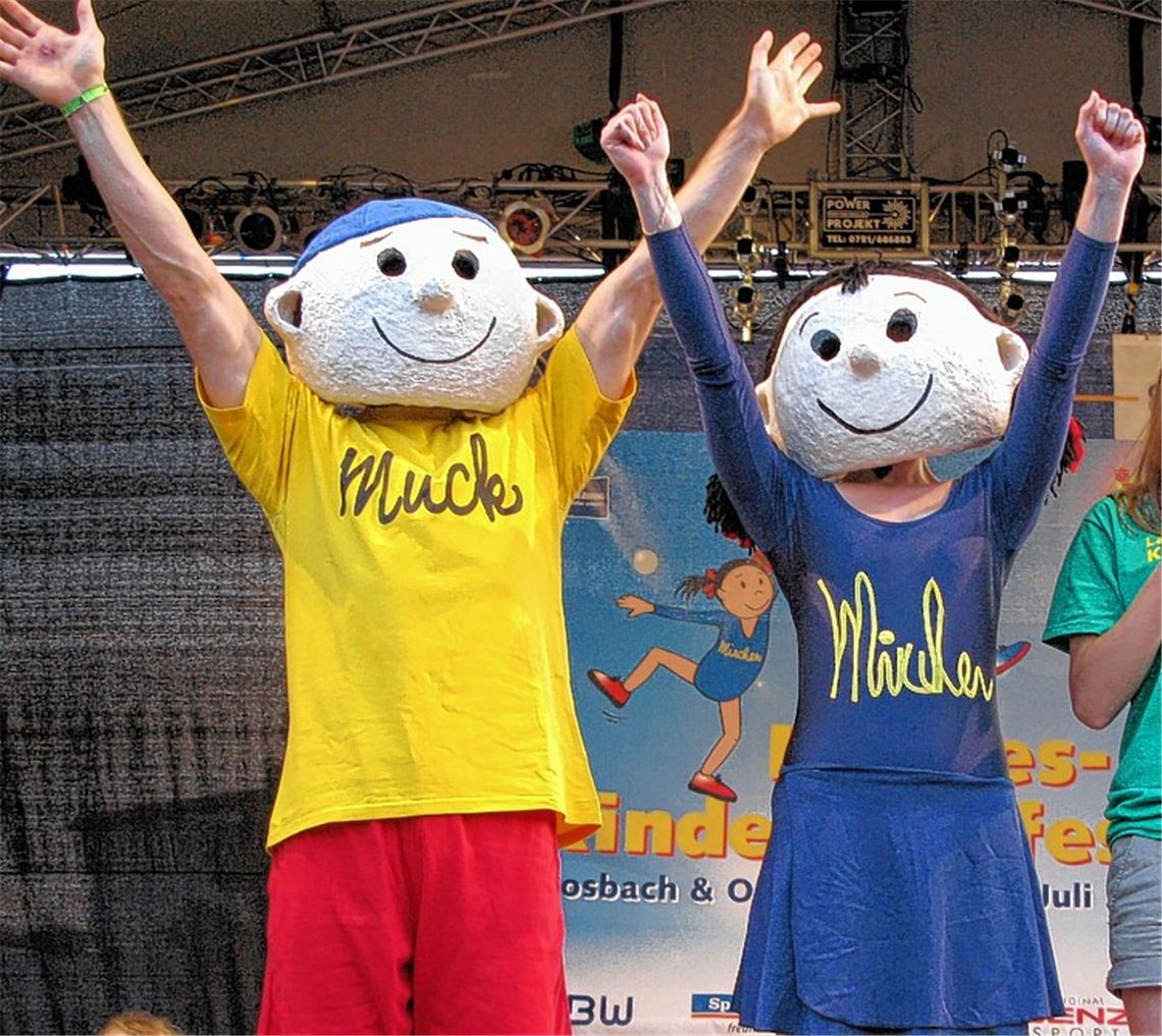 Die Maskottchen Muck und Minchen freuen sich auf das Landeskinderturnfest in Pforzheim.