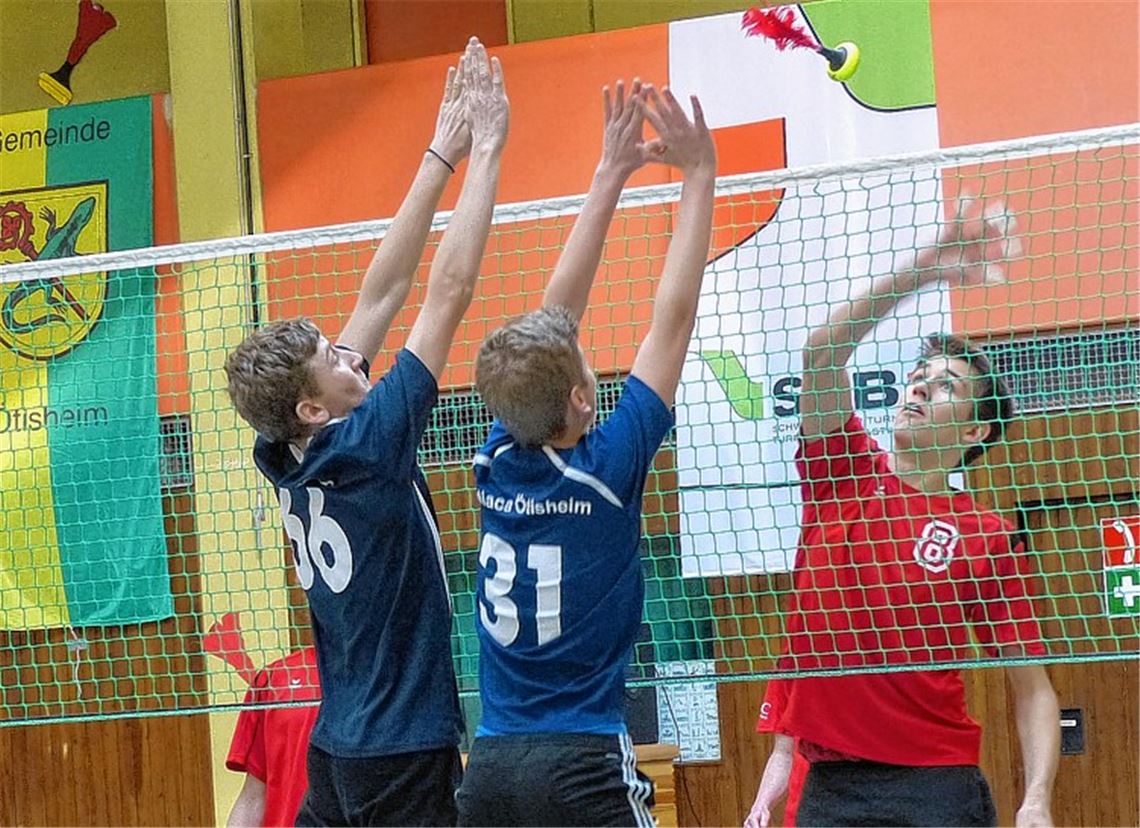 Die Ötisheimer Jungs (blaue Trikots) im temporeichen Indiaca-Wettstreit mit einer Mannschaft aus Reichertshausen …