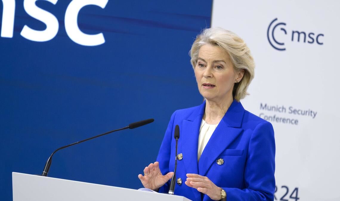 Die Präsidentin der Europäischen Kommission Ursula von der Leyen spricht auf der Münchner Sicherheitskonferenz 2026