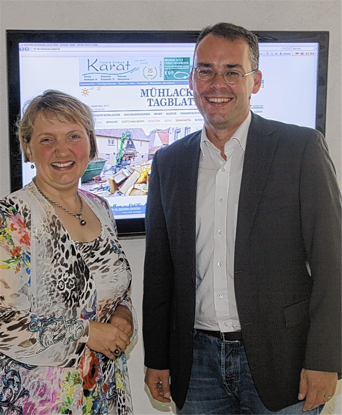 Die Sozialdemokraten zeigen sich zuversichtlich und kämpferisch: Landes-Europaminister Peter Friedrich und Bundestagsabgeordnete Katja Mast im Verlagshaus des Mühlacker Tagblatt. Foto: Sadler