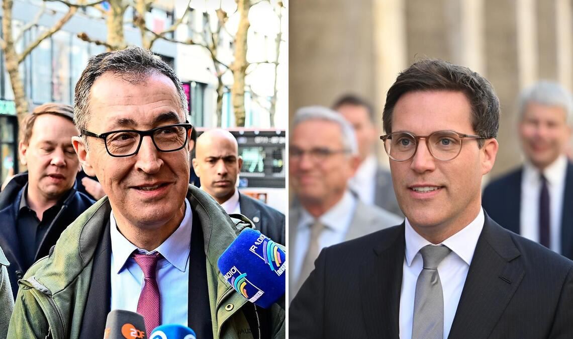 Die Spitzenkandidaten Cem Özdemir (Grüne) und Manuel Hagel (re./CDU)