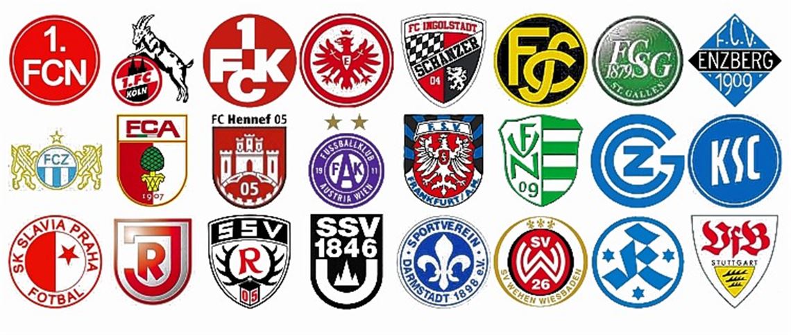 Die Teilnehmer des Enzberger Pretema Cup: 1. FC Nürnberg, 1. FC Köln, 1. FC Kaiserslautern, Eintracht Frankfurt, FC Ingolstadt, FC Schaffhausen, FC Sankt Gallen, Viktoria Enzberg (oben v.li.); FC Zürich, FC Augsburg, FC Hennef 05, Austria Wien, FSV Frankfurt, FV Niefern, Grasshoppers Zürich, Karlsruher SC (Mitte v.li.); Slavia Prag, Jahn Regensburg, SSV Reutlingen, SSV Ulm, Darmstadt 98, SV Wehen Wiesbaden, Stuttgarter Kickers, VfB Stuttgart (unten v.li.). Grafik: Kühn/MT