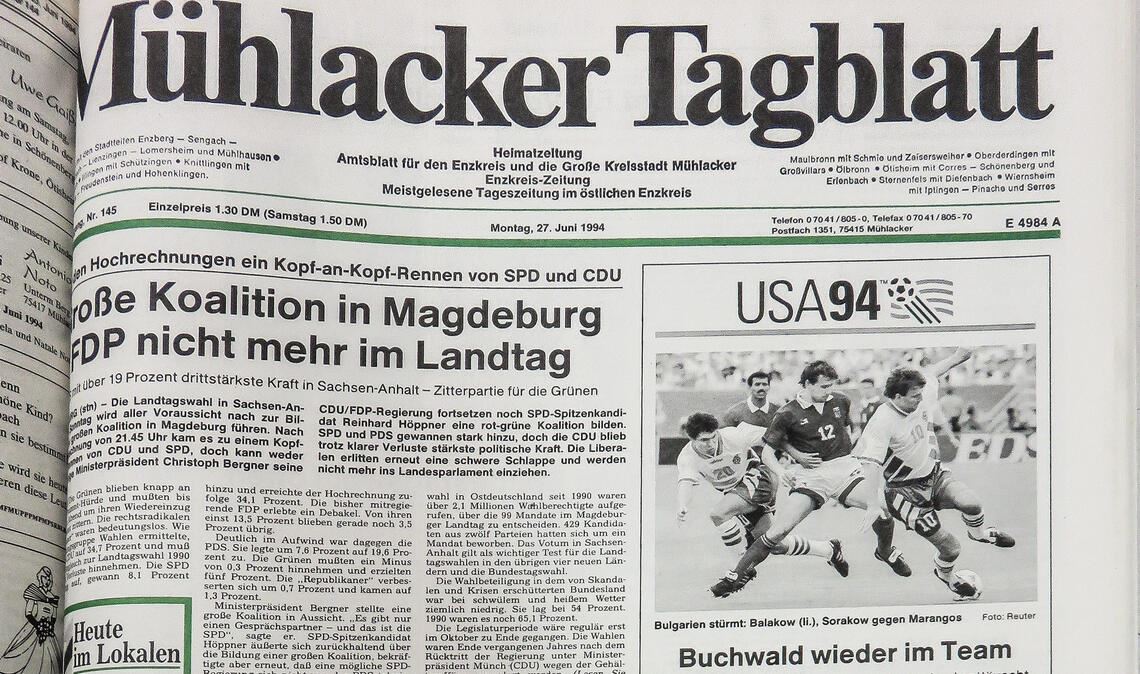 Die Titelseite des Mühlacker Tagblatt vom 27. Juni 1994. Fotos: Becker