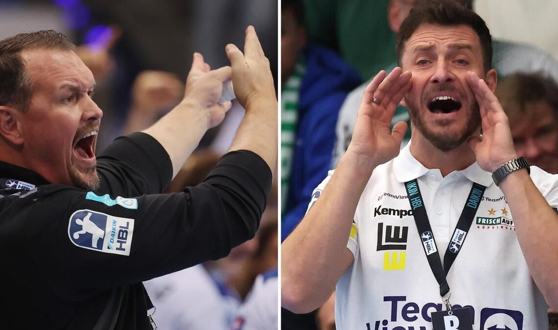 Die Trainer Misha Kaufmann (li./TVB Stuttgart) und Ben Matschke (Frisch Auf Göppingen) stehen mit ihren Teams jeweils vor Heimspielen vor vollen Hallen.