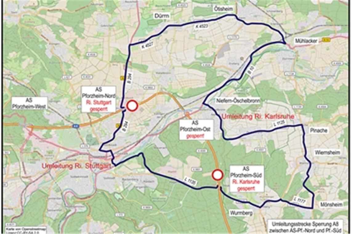 Die Umleitungsregelung bleibt dieselbe wie in der Vergangenheit. Karte: Autobahn GmbH