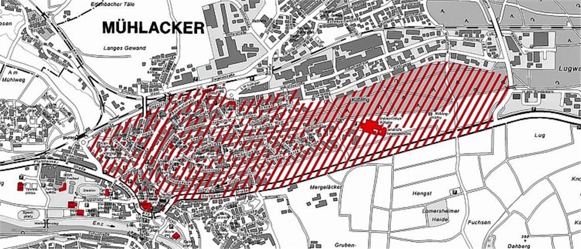 Die Umweltzone deckt praktisch das ganze Stadtzentrum ab. Ausgenommen sind die Pforzheimer Straße, Ziegelei- und Industriestraße sowie der Kißlingweg. Plan: Stadt Mühlacker, Archivfoto: Sadler
