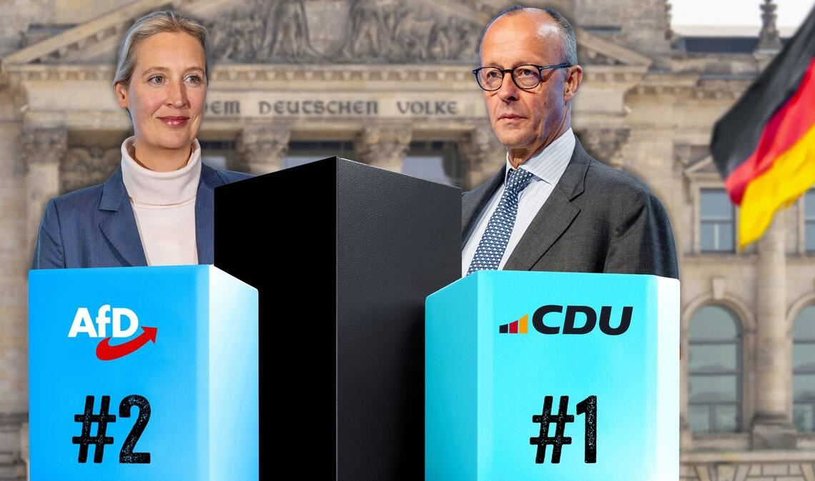 Die Union um Bundeskanzler Friedrich Merz hat weiterhin die Nase vorn vor der AfD um Alice Weidel.