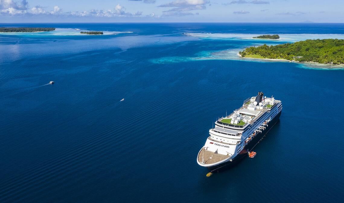 Die „Vasco da Gama“ von Nicko Cruises im Südpazifik.