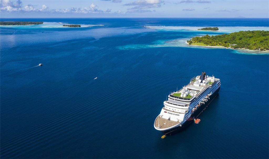 Die „Vasco da Gama“ von Nicko Cruises im Südpazifik.