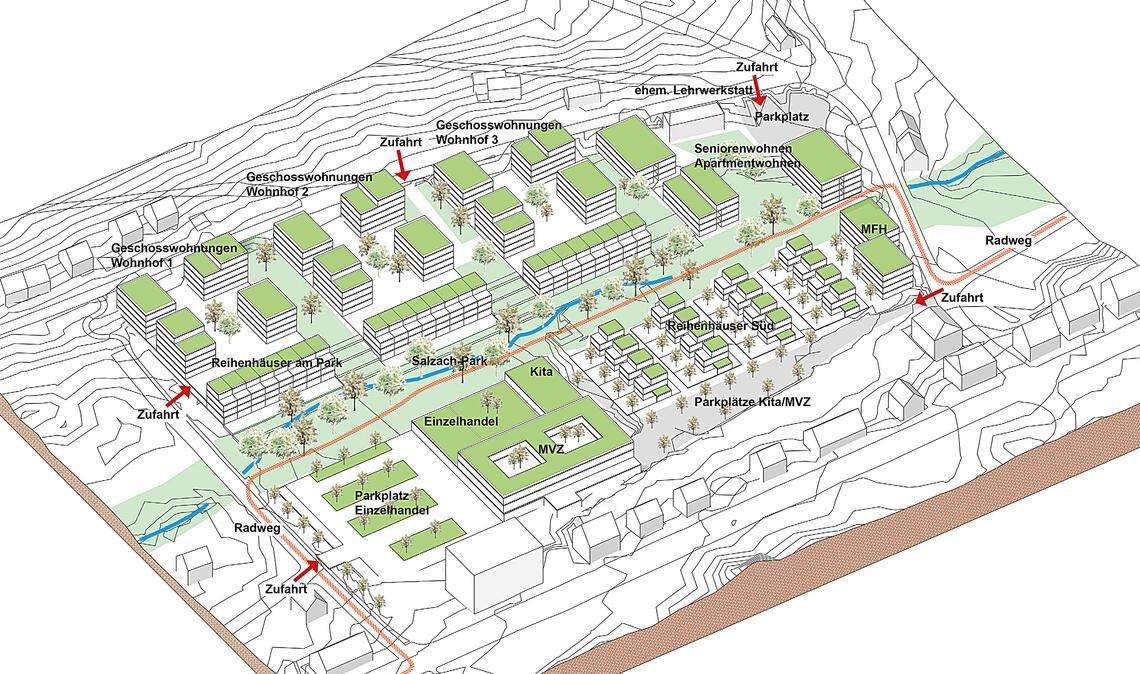 Die Vision der Stadtplaner für das Schenk-Areal im Herzen Maulbronns wirft in der Bevölkerung vor allem verkehrstechnische Fragen auf. Grafik: Re2area
