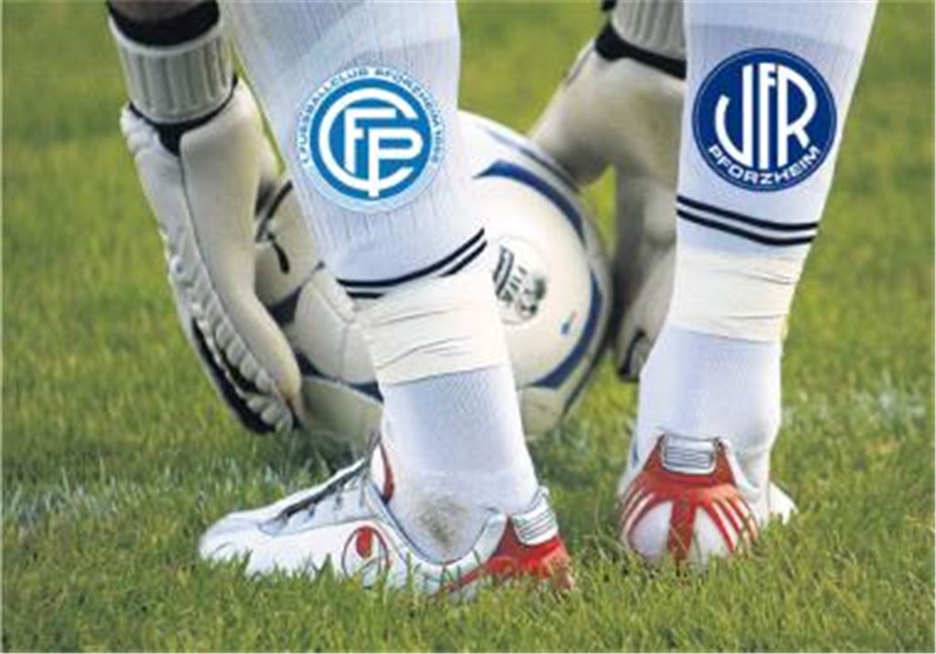 Die beiden Pforzheimer Traditionsvereine legen sich den Ball drei Jahre nach der geplatzten Fusion für einen neuen Anlauf zurecht. Diesmal soll es einen gelungenen Abschluss geben. Noch vor der kommenden Saison wollen VfR und FCP miteinander verschmelzen. Foto: Gössele/Montage: Kühn
