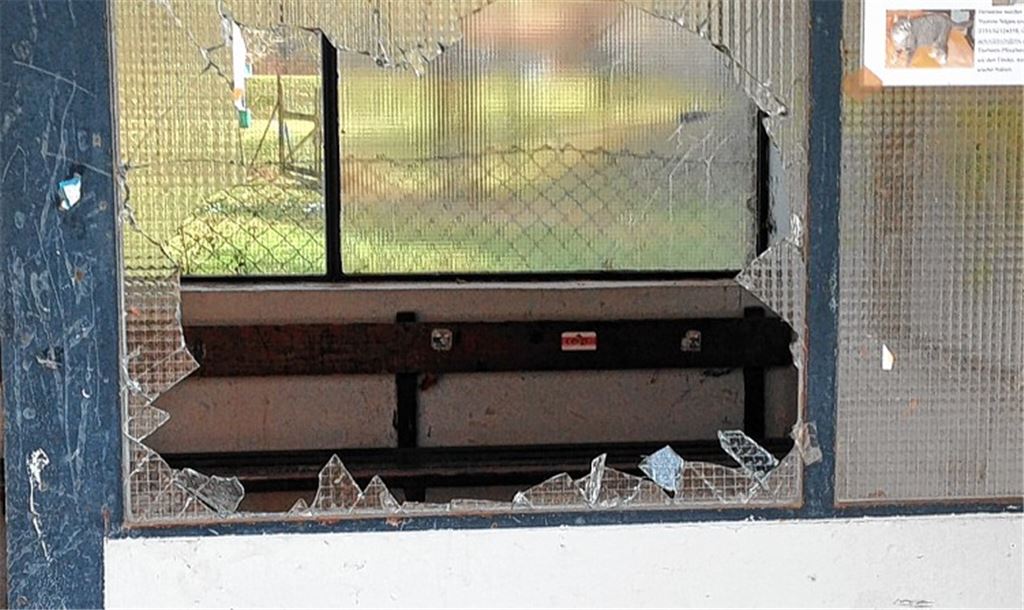 Die eingeschlagene Scheibe.