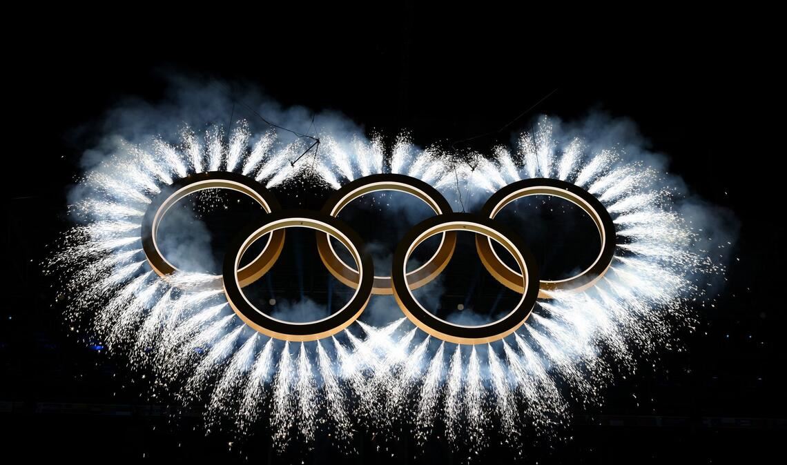 Die olympischen Ringe während der Eröffnungszeremonie.