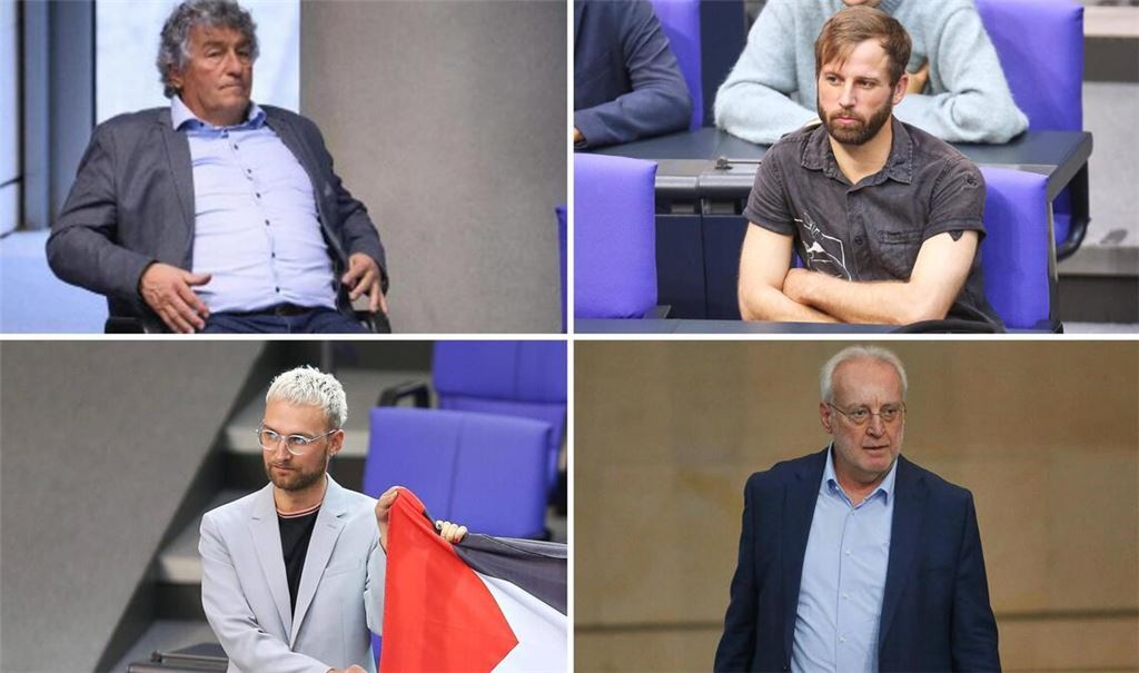 Diese Abgeordneten aus Baden-Württemberg verzeichneten die meisten Fehltage bei namentlichen Abstimmungen – obere Reihe von links: Sieghard Knodel (fraktionslos), Marcel Bauer (Linke), untere Reihe von links: Vinzenz Glaser (Linke) und Jürgen Koegel (AfD).