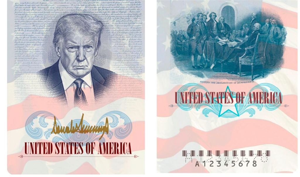 Donald Trump im Pass: Das Abbild des US-Präsidenten wird auf der Innenseite einer Sonderausgabe der amerikanischen Reisedokumente zu sehen sein.
